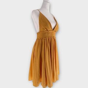 Ghanda Goddess Mini Dress Backless Tie Gauzy Lined Flowy V Neck Beachwear Medium